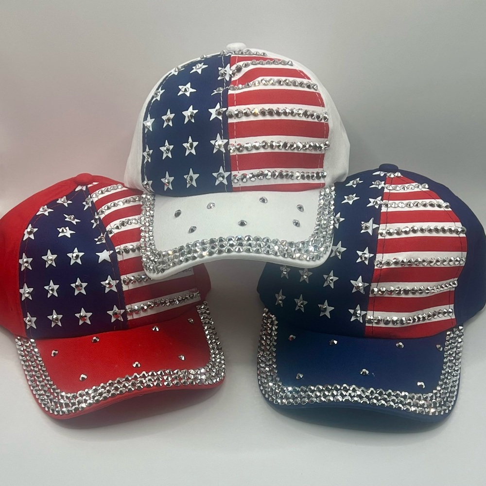 Patriotic Independence Day 4th of July adjustable Bling Baseball Hat (choose 1)